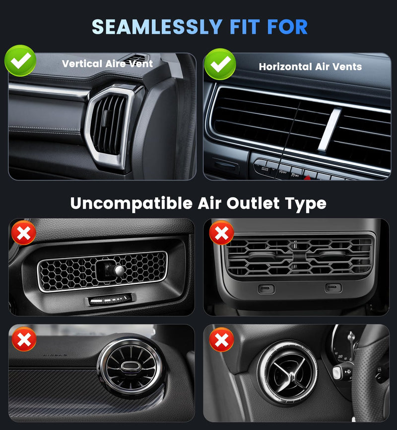 Magnetic Car Charger Mount 15W for iPhone 17-12 Pro Max | N52 Strong Magnets, 360° Rotation, Dashboard & Vent Mount, Compatible with Magnetic Cases, Gift for Men, Black CFBlack