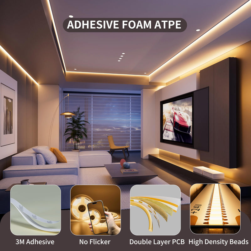[AUSTRALIA] - PAUTIX Warm White LED Strip Light 24V LED led Light Strip with Remote,3000K Super Bright 16.4ft/5m cob led Strip Light Dimmable Timer for Bedroom,Kitchen,Mirror,Cabinet,Shelf 16.4ft 3000K(Upgraded) 
