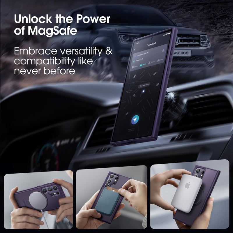 CASEKOO Genuine Official Magnetic Ring Stand for Samsung Galaxy S24 Ultra Case [Military Drop Protection] [Compatible with MagSafe] Matte Translucent Slim S24 Ultra Case 6.8'' 2024, Purple Samsung Galaxy S24 Ultra With S Pen