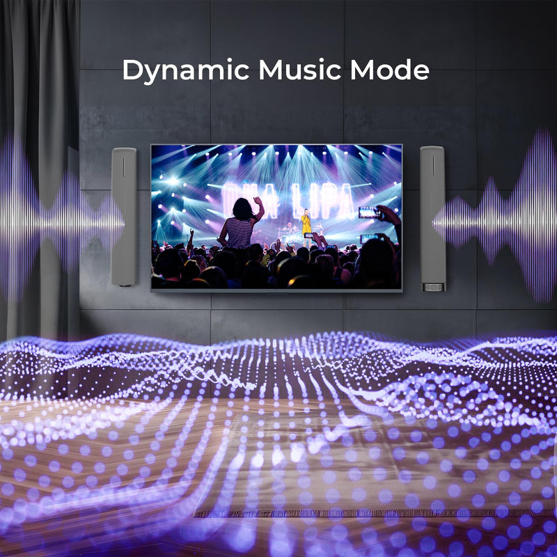 Sound Bar for Smart TV, 90W Soundbar with Bluetooth/ARC/Optical/AUX Connect, Auto Volume Boost, 3 Equalizer Modes, 2 in 1 Detachable Soundbar for TV for TV/PC/Gaming/Projectors