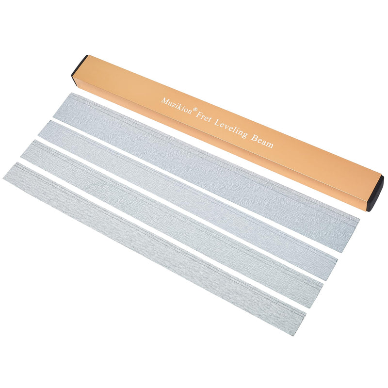 Guitar Fret Leveling Beam, 16 Inch Fret Leveler Sanding Beam, Professional Luthier Fretboard Leveling File Block Repair Tool with 3 Sets of 120/240/320/600 Grit Replacement Sandpaper Gold