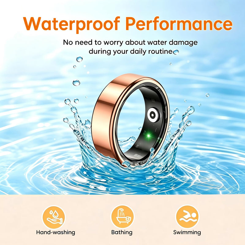 Smart Ring for Women & Men, Health and Sleep Tracker Ring with Heart Rate, Blood Oxygen,Blood Pressure, Waterproof Fitness Ring, Free APP for iOS Android Gold 10