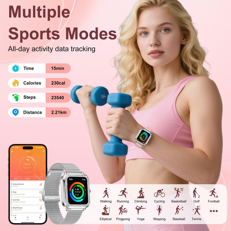 Smart Watch, Colesma 1.59" HD Smart Watches for Women, Answer/Make Call Fitness Tracker Watch for Android iPhone, Sleep/Heart Rate/SpO2/Blood Pressure Monitor, 180+ Dials, Waterproof Watches for Women Silver