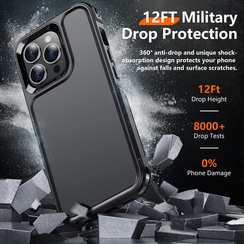 Red2Fire for iPhone 13 Pro Max Case, with 2X [Glass Screen Protector + Camera Lens Protector][12 FT Military Dropproof] Rugged Heavy Duty Full-Body Shockproof Phone Case Cover 6.7 inch-Black Black