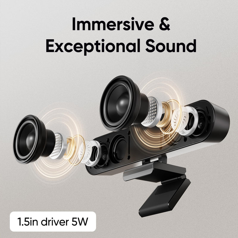Inwa Computer Speakers with Microphone for Desktop PC, USB Wired Clip On Computer Sound Bar, Plug-n-Play Laptop Speaker w/Mic for Meeting/Gaming/Learning, Clear Audio, Easily Clamps to Monitors Black