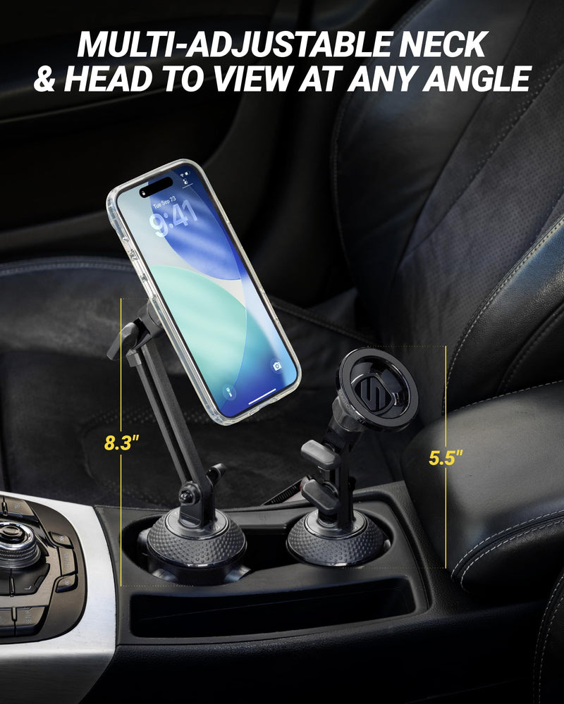 Scosche MagicMount Cup Holder Phone Mount with MagSafe, Adjustable Magnetic Car Mount with Stable Base and Flexible Arm, Compatible with PopSockets, iPhone 17 16 15 14 13, Includes MagSafe Ring 1 Pack