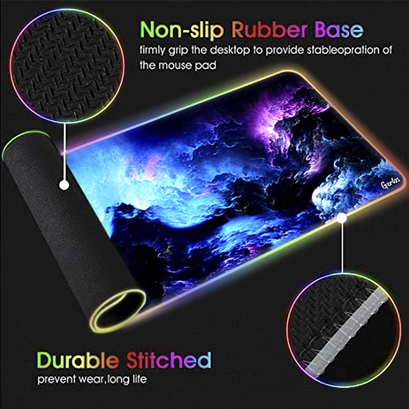RGB Gaming Mouse Pad, Gerlos Large Extended Soft Led Mouse Pad with 12 Lighting Modes 2 Brightness Levels, Water Resist Keyboard Pad, Computer Keyboard Mousepads Mat 800 x 300mm / 31.5×11.8 inches Blue