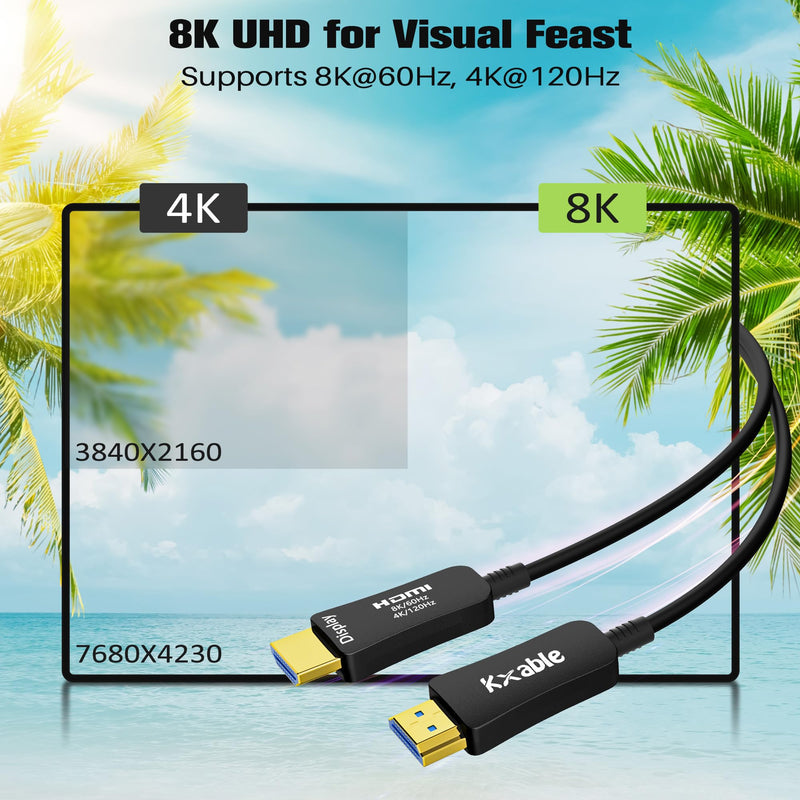 8K HDMI Fiber Optic Cable 150FT, HDMI 2.1 48Gbps Ultra High Speed Cord, 8K@60Hz, 4K@120Hz, 3D Dynamic HDR/eARC/HDCP 2.3, Compatible with Laptop/Monitor/Projector, PS5, Xbox, HDTV, Blu-ray & More