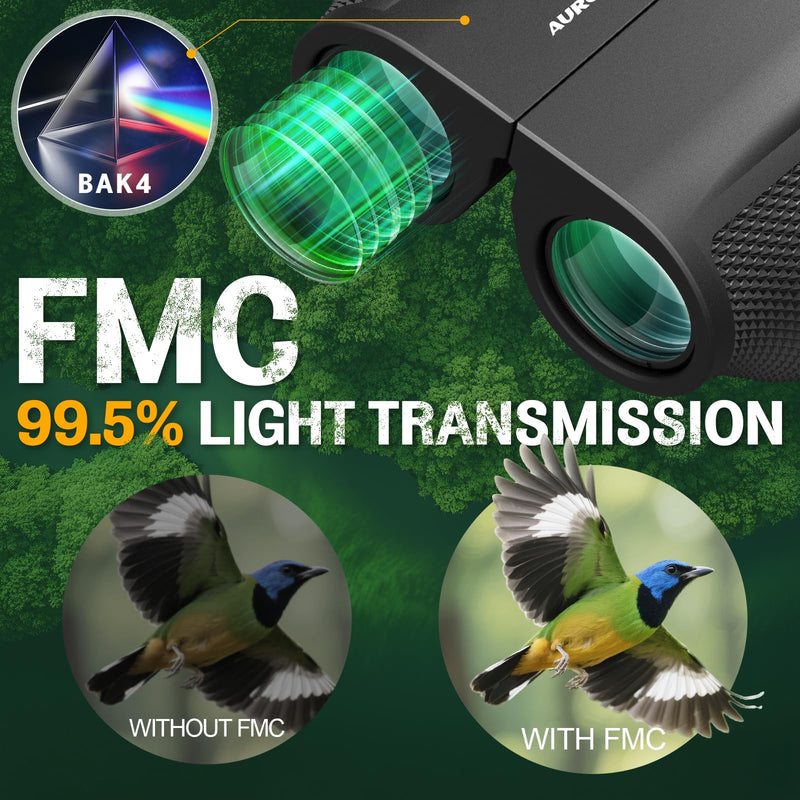 [AUSTRALIA] - Aurosports 12x32 Compact Binoculars for Adults - Small Binoculars with FMC Lens & BAK4 Prism - Wide 273ft/1000yds Field of View - Easy Focus Binos for Bird Watching Traveling Gifts for Men Women 