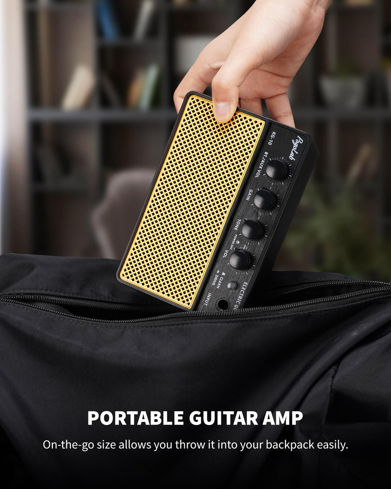 Mini Guitar Amp 10W, Rechargeable Guitar Amp for Electric Guitar, Bluetooth Guitar Amp with Clean Overdrive Tone for Practice Black Yello