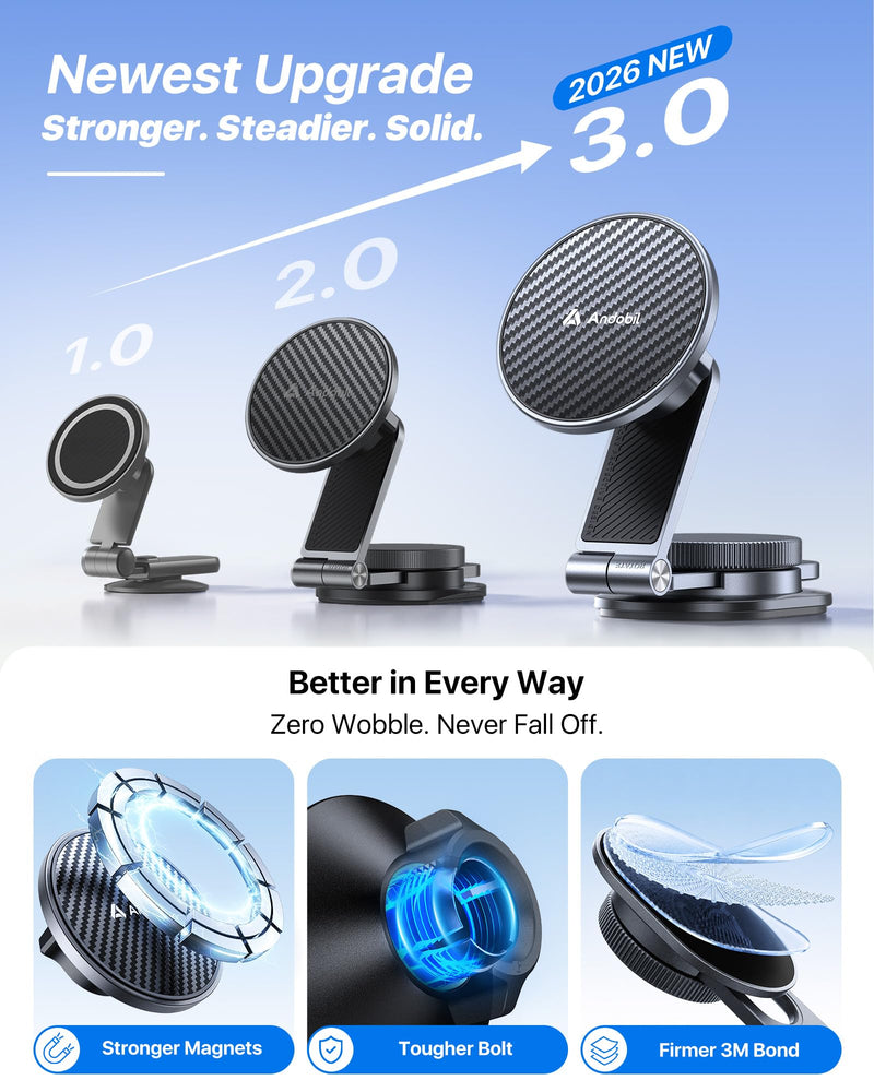 andobil 3rd Gen Tesla Phone Mount 【Upgrade Adhesive & Upgrade Stongest Magnet】 Phone Holder for Tesla New Model Y Juniper Model 3, 360° Adjustable Tesla Phone Holder fits iPhone 17 16 15 14 Pro Max Black