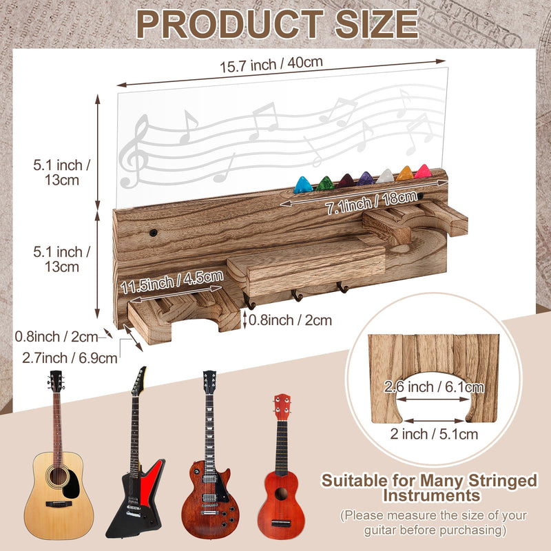Light up Guitar Stand Wall Mount Wood Hanger Shelf with Pick Holder and 3 Hooks for Acoustic Electric Bass Ukulele Violin Guitar Gifts for Musicians Music Lovers Guitarist(Light Color) Light Color