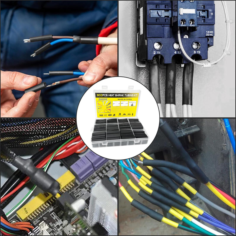 Gentpovth 900 Piece Heat Shrink Tube Set, Heat Shrink Tubing Assortment Ratio 2:1, 45 mm Length with 12 Different Sizes, for Electrical Insulation, Cable Repairs and Wire Connections