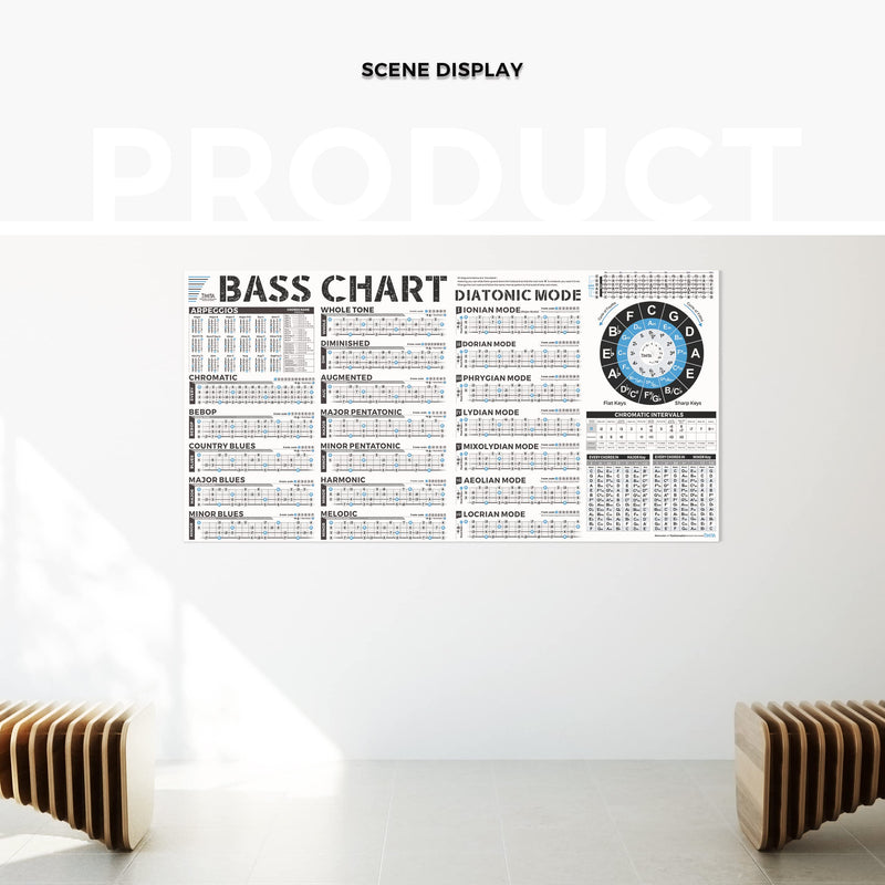 Bass Scales Modes Chart of Pentatonic | Blues | Harmonic Minor | Melodic Minor & Diatonic Mode, Basses Guitar Wall Poster for Beginners Adult or Kid Bass Guitar Poster