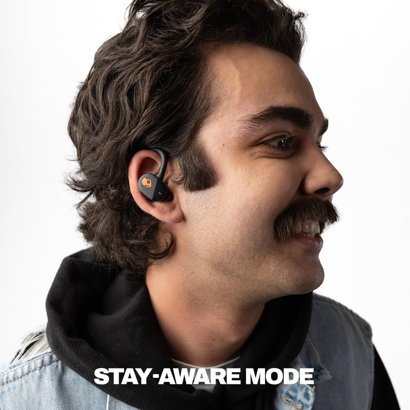 Skullcandy Push Play Active Wireless Earbuds - True Black/Orange | In-Ear Hanger, Bluetooth, Noise Isolating 58 Hours Battery, Sweat and Water Resistant, Microphone, Running Outdoors, Exercise One Size