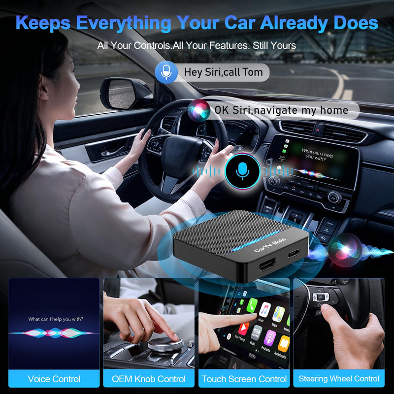 2-in-1 Car TV Mate Pro—Wireless CarPlay Adapter & HDMI Multimedia Adapter for TV Stick Converter/Game Consoles/Set-Top Box/Screen Mirroring, Plug & Play HDMI Cars T V Dongle Compatible Cars from 2016 Black1