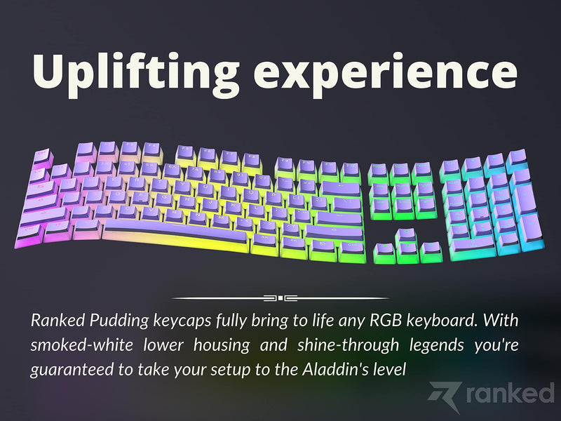 Ranked Pudding PBT Keycaps | 112 Double Shot Translucent ANSI US & ISO Layout | OEM Profile for RGB Mechanical Gaming Keyboard (Lavender) 112 Keys Lavender