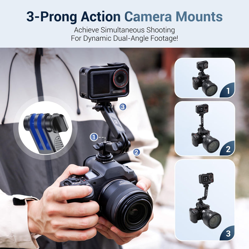 [AUSTRALIA] - JJC Extension Arm with Magnetic Phone Ring and Cold Shoe Mount for iPhone 17 ProMax 16 15 14 13 & Action Camera, Foldable Hot Shoe Adpter for DJI Osmo Action 6 5 4 3, Hero 13 12 11, Insta360 Ace Magnetic Cold Shoe Mount 