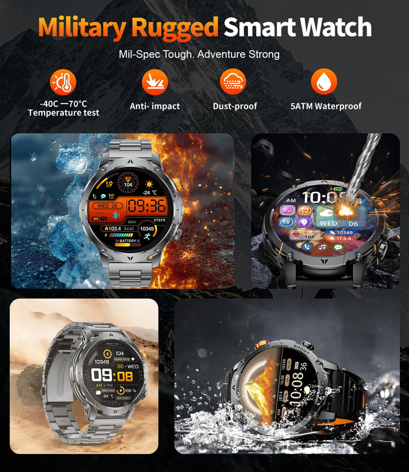LIGE Smart Watches for Men,1.7" Smartwatch with 1000mah Battery,Flashlight,Bluetooth Call,100+ Sports Modes,Health Tracker,IP68 Waterproof,Fitness Tracker Watch for Android iOS(Black) Black