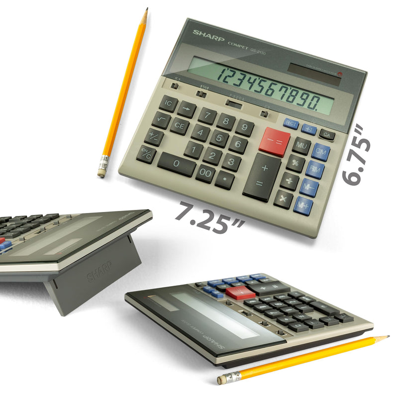Sharp 12-Digit Commercial Dual Power Desktop Calculator, Business Functions with Memory & Markup Keys, Slim Adding-Machine Design Calculator, 6.9 x 7.3-Inches, Gray and Black (QS-2130)