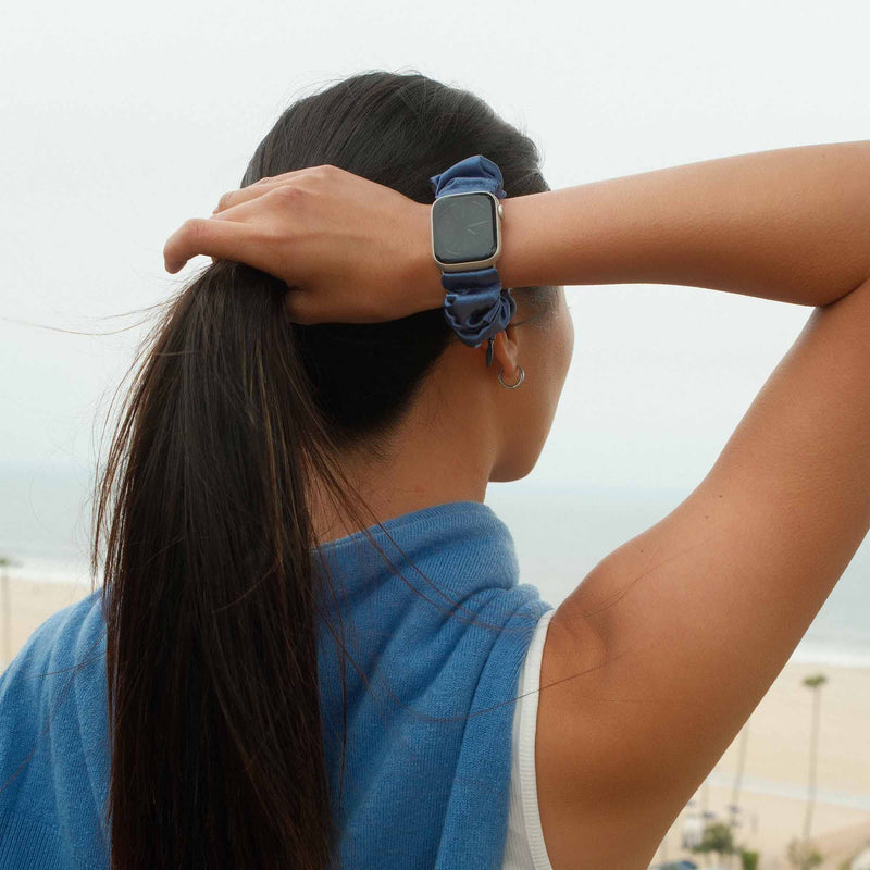 Compatible for Apple Watch Band Scrunchie with Zipper Pocket Storage for Cash, Keys, Chapstick, 38mm 40mm 41mm 44mm 45mm for iWatch Series 9 8 7 6 5 4 3 2 1 SE, 1 Pack 38/40/41 mm Satin Blue