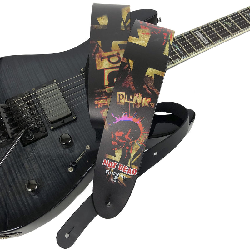 Perri's Leathers, Official Alchemy Punks Not Dead Licenced Leather Guitar Strap, Direct to Leather Series, Anti-Slip, Adjustable from 42.5" to 56" Inch, Compatible w/All Button Lock Systems