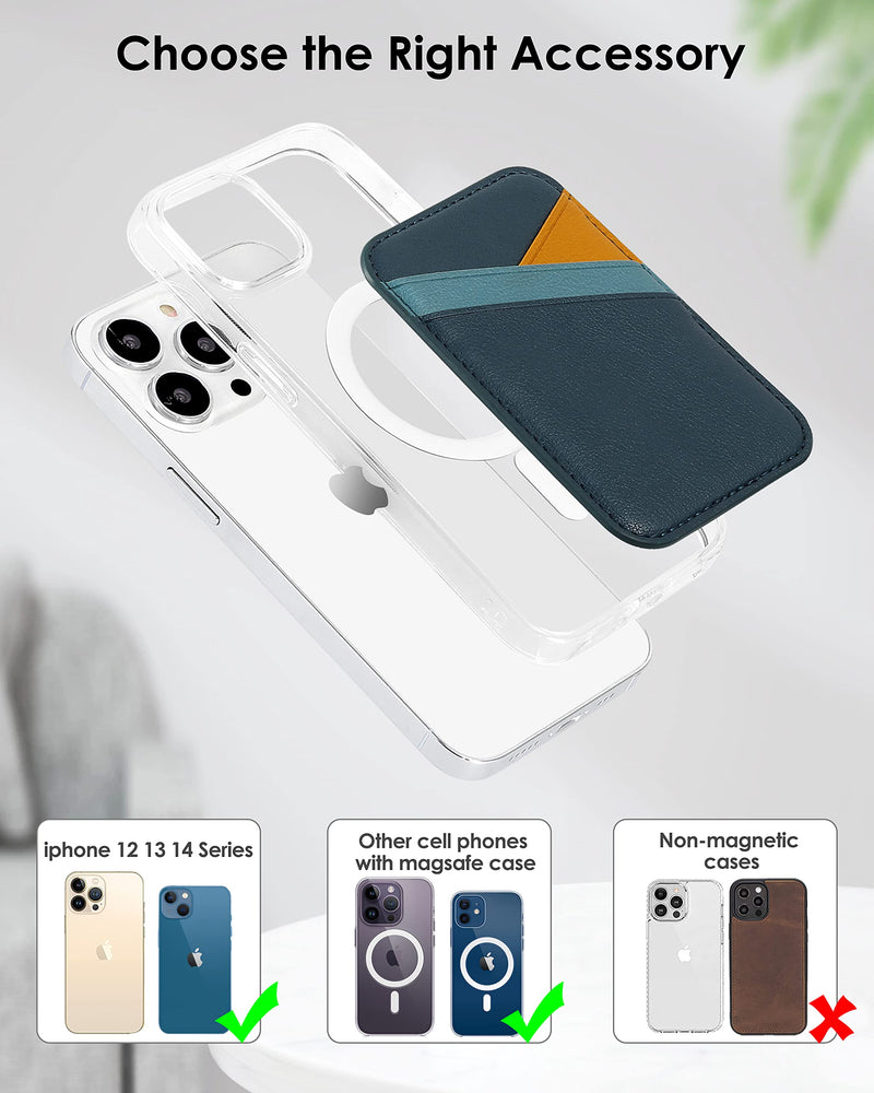 Miroddi for Magsafe Wallet, Magnetic Wallet Card Holder for iPhone 15/14/13/12 Series, Slim RFID Phone Wallet for Apple, Magnetic Phone Wallet up to 3 Cards for Back of Phone, Not for 13/12 Mini Blue+Orange PU Leather