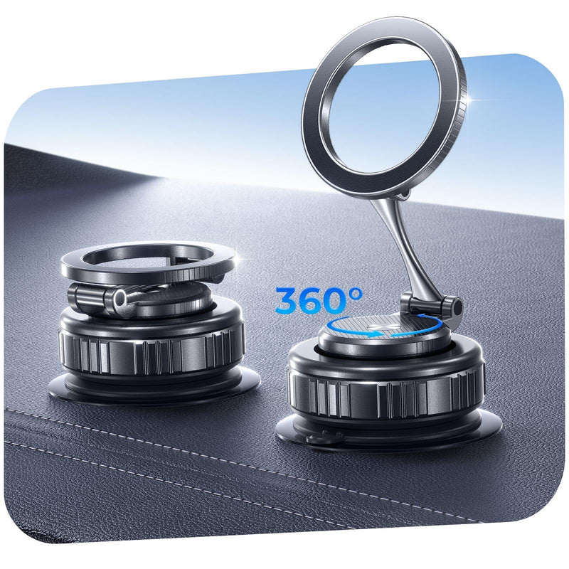 Vacuum Magnetic Car Phone Holder for MagSafe, Car Mount, Black | 109+ Lbs Vacuum Suction and 2800+Gf Magnetic Grip with 360° Rotation for Secure Mounting on Dashboards, Windshields & Mirrors