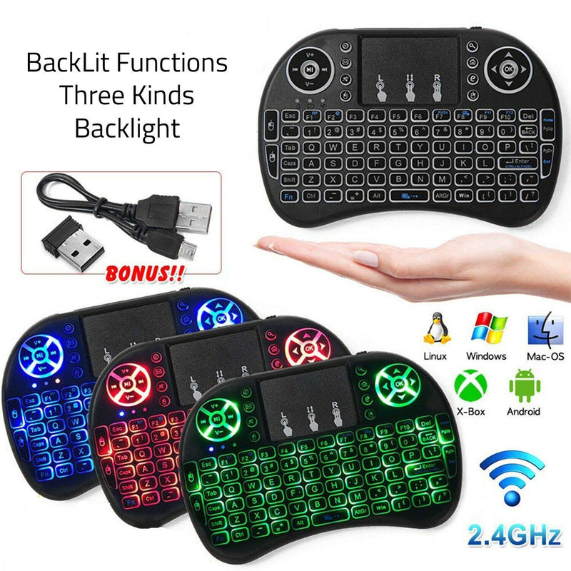Wireless Mini Keyboard Remote Control Touchpad Mouse Combo Controller with RGB Backlit for Smart TV Android TV Box PC IPTTV 2.4GHz