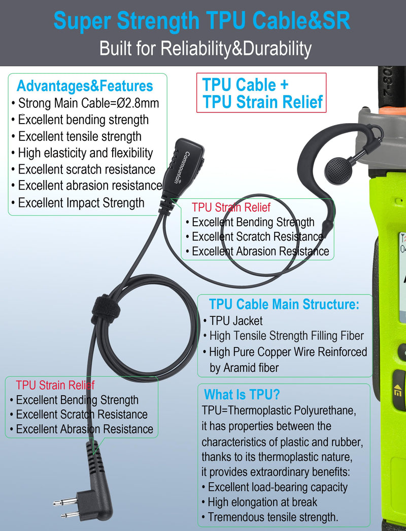 [AUSTRALIA] - commountain CP200D CLS1410 Earpiece with PTT/Mic for Motorola Walkie Talkies Radios R2 CLS1110 CP100D CP200 CP185 BPR40 BPR40D DTR700 RDU4100 RDU4160D RMU2040 RMU2080D CLS CP, G Earhook Headset-5 Pack 