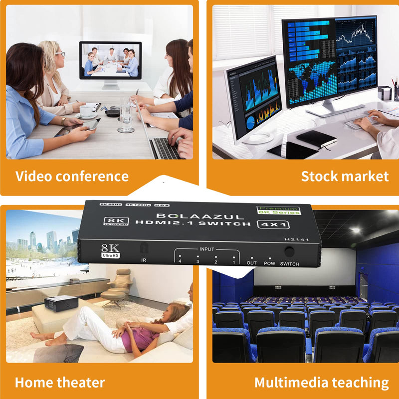 [AUSTRALIA] - BolAAzuL 8K HDMI 2.1 Switch 120Hz 4K 4 in 1 Out, 8K@60Hz HDMI 2.1 Splitter Switcher Selector Box 4-Port with Remote 4K 120Hz 2K 144Hz, HDMI 4x1 HDR, 48Gbps, CEC, Dolby Vision, for Xbox Series X PS5 