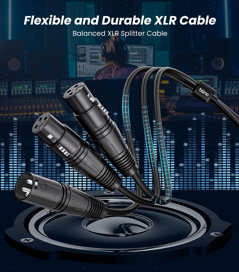 Tisino 10 Feet XLR Y-Splitter Cable, 2 Female to 1 Male, Balanced Mic Adaptor, 3M Black
