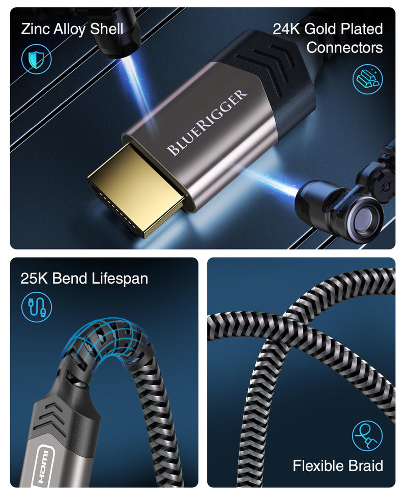 BlueRigger 4K HDMI Cable 50 FT (4K 30Hz, 18Gbps, HDMI Cord, HDR, High Speed, HDCP2.2, eARC, Cotton Braided) - Long HDMI Cable Compatible with PS5, PS4, Xbox, Apple TV, HDTV, Laptop, PC 50FT 1