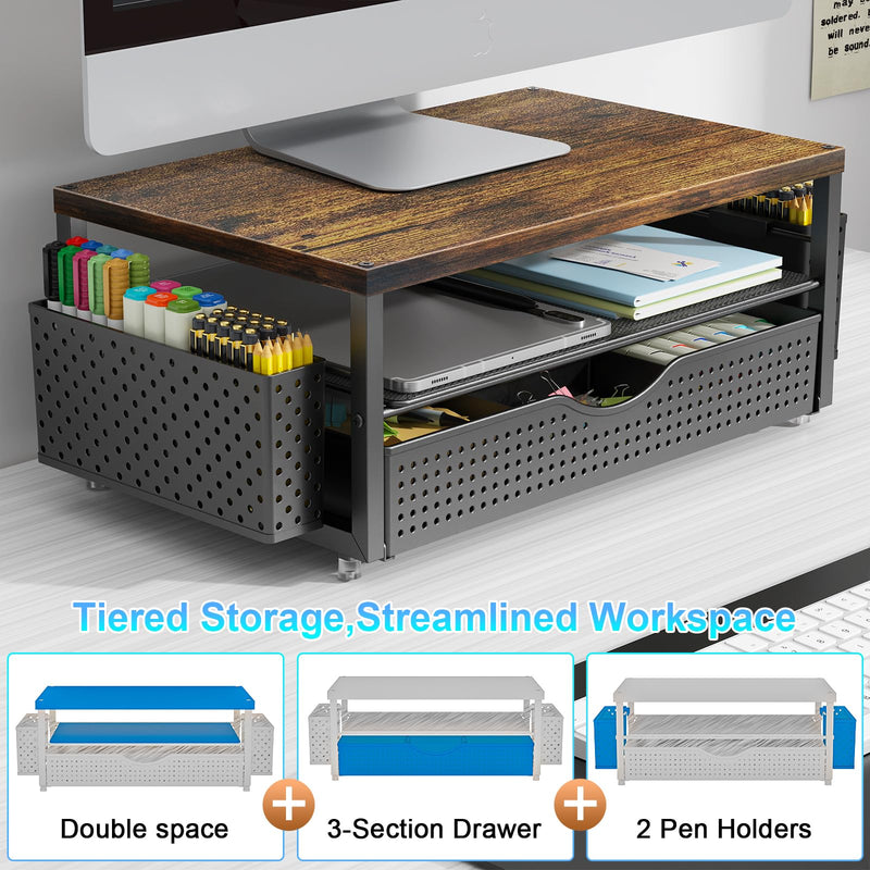 gianotter 4-Tier Paper Letter Tray + Monitor Stand with Storage (Black)