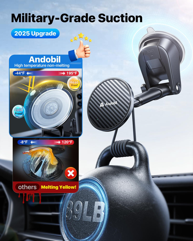 andobil for MagSafe Car Mount [85+LBS Strongest Suction & 2026 Military-Grade N55] Retractable Magnetic Phone Holder for Car Dashboard Windshield Vent, Car Phone Holder for iPhone 17 Pro Max 16 15 14 Dash & Windshield