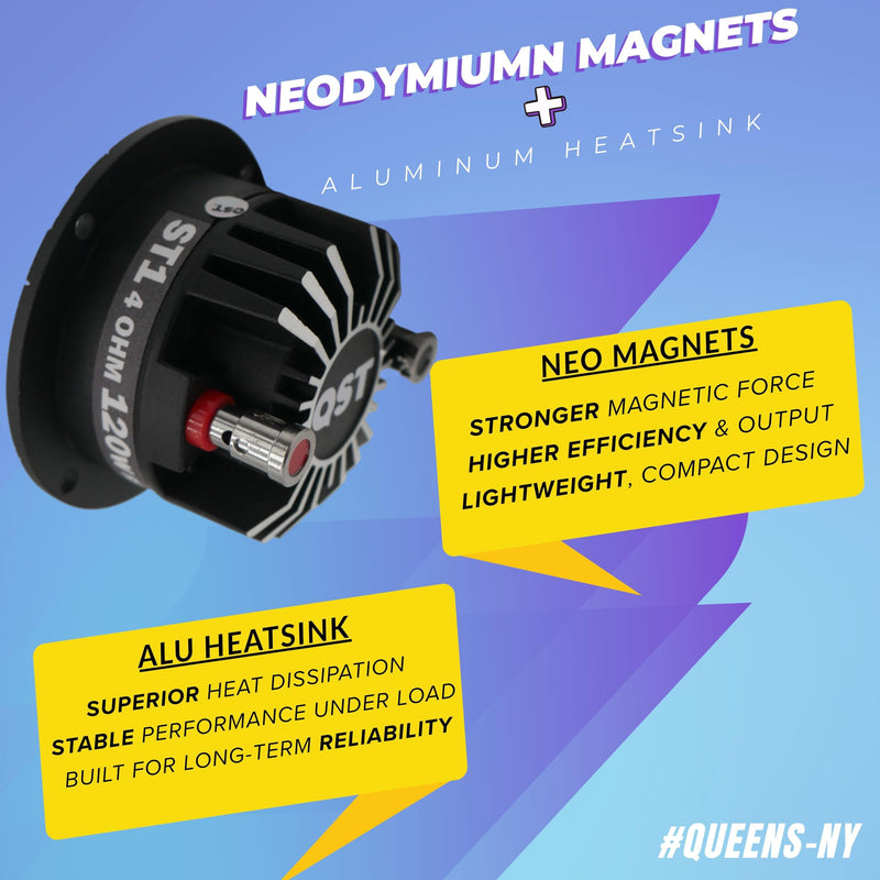 QST ST-1 Super Bullet Tweeter Neodiumum with Aluminum heatsink for 106DB High Sensitivity 4Ohms 20KHZ 1 inch Coil (Pair)