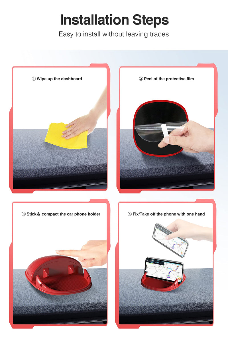 Loncaster Car Phone Holder, Purple & Red Car Phone Mount Silicone Car Pad Mat for Various Dashboards, Slip Free Phone Stand Compatible with iPhone, Samsung, Android, GPS Devices and More