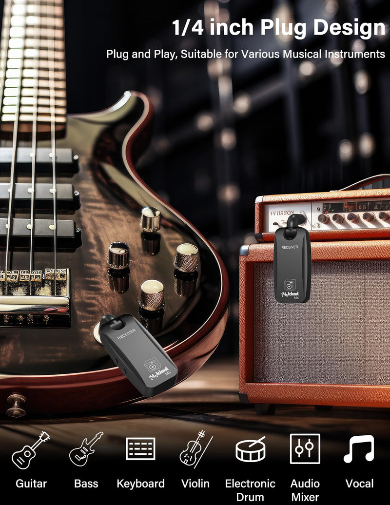 Housiwill 5.8GHz Wireless Guitar System, Rechargeable Wireless Guitar Transmitter Receiver Guitar Accessories Audio Wireless Transmitter Receiver for Electric Guitar Bass black