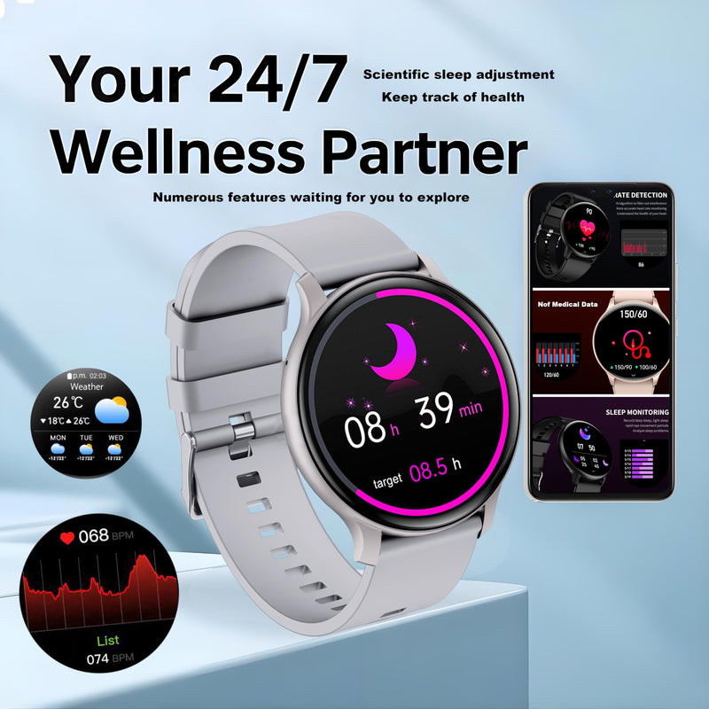 Smart Watch for Men Women (Answer/Make Calls), 128 Sports Modes, IP68 | Tracks heart rate & sleep. 15-min fast charging, 35-day battery. 128 sports modes, ideal for daily fitness tracking Pearl silver