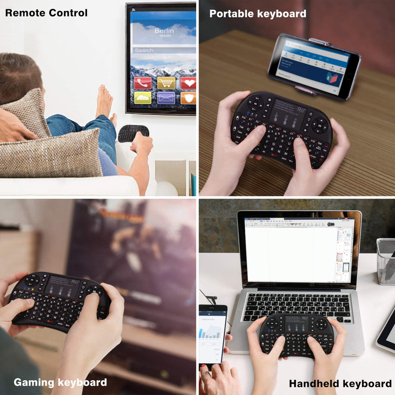 (Upgraded)Rii 2.4GHz Mini Wireless Keyboard with Touchpad,QWERTY Keyboard,LED Backlit,Portable Keyboard Wireless for laptop/PC/Tablets/Windows/Mac/TV/Xbox/PS3/Raspberry Pi .(i8+ Black)