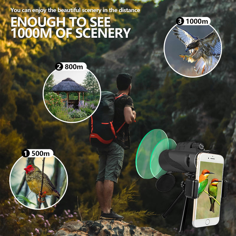 40X60 Monoculars, High Power BAK4 Prism Monoculars for Adults,Monocular Telescope for Stargazing,Bird Watching with Phone Holder & Tripod Ripple