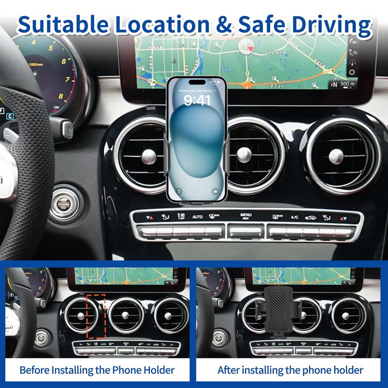 Car Phone Mount Fit for Mercedes Benz 2015-2021 C-Class & 2016-2022 GLC Phone Holder Navigation，for Cellphone Mobile Cradle Auto Accessories Bracket Anti-Shake，360 Degree Rotation，for All Cell Phones