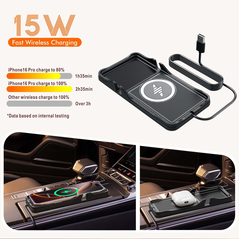 Wireless Car Charger Pad for iPhone 17/16/15/14/13/12 & Samsung, Non Slip Fast Wireless Charging Pad for Car Dashboard Console, Portable USB A Phone Charger for Vehicle SUV Truck Travel