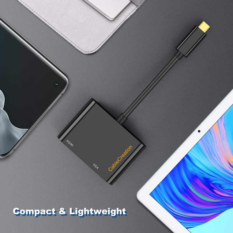 USB C to HDMI VGA Adapter, CableCreation Type C to VGA to USBC Compatible with Galaxy S22 Ultra, MacBook Pro 2020, iPad Pro 2020, Yoga 910, Surface Go Black-1Pack