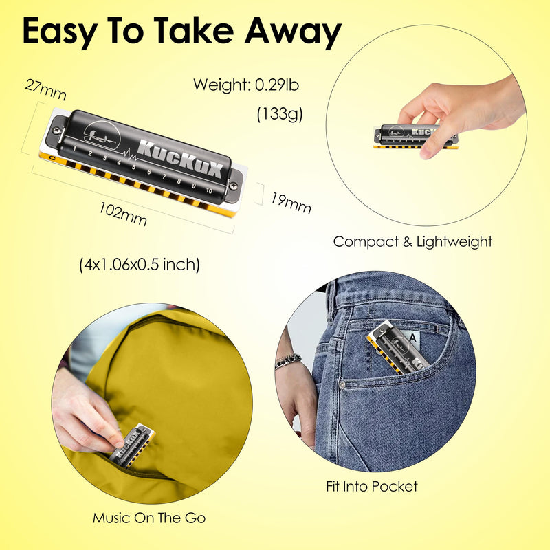 [AUSTRALIA] - Diatonic Harmonica of A Key,Blues Mouth Organ 10 Holes 20 Tones, Reed of Phosphor Bronze, ABS Combo, Easy-Clean Cover,10 Holes Blues Harp for Adult, Beginner Diatonic Black A Key 