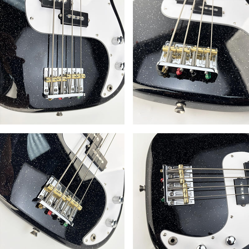 [AUSTRALIA] - Chrome Electric Bass Guitar Bridge with Brass Saddles Zinc Alloy Plate 4 String Fixed Bridge Compatible with Fender Jazz Precision Bass Bridge Replacement Parts Chrome 