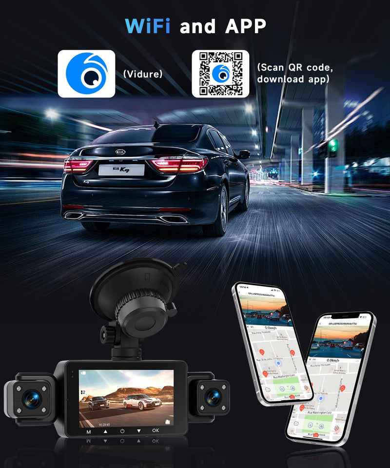 4 Channel 360° Dash Camera Front and Rear Inside Left Right, 3 Inch Dash Cam Support WiFi, Built-in Night Vision Sensitive Motion Detection 24/7 Recording Parking Mode Monitor Reversing Help 3 Inch with WiFi