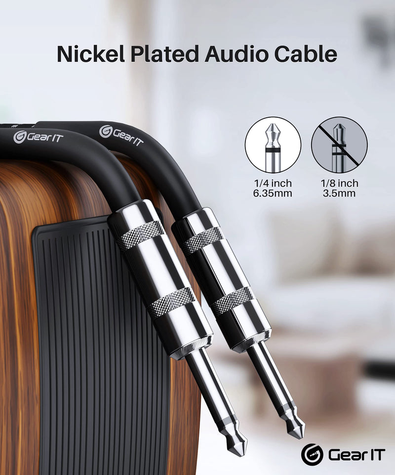 GearIT Audio Instrument Cable (15ft) 1/4 Inch to 1/4 inch Straight Male to Male for AMP Cord, Bass and Electric Guitar - Black/White 15 Feet