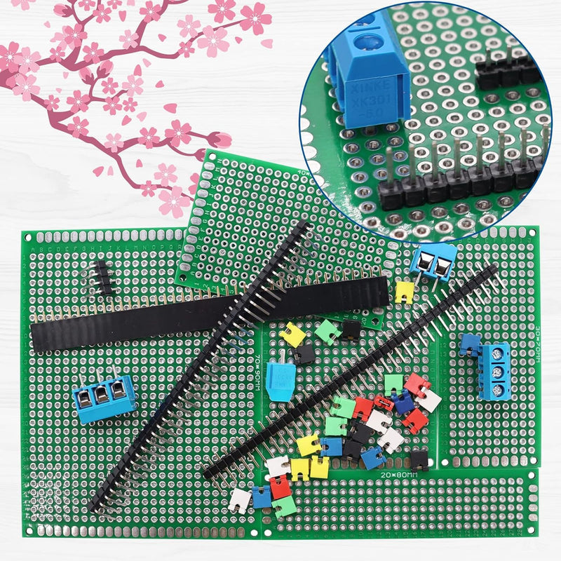 RUNCCI-YUN 82 Pieces PCB Board Kits Hole Grid Board Kit Double-Sided PCB Board PCB Board Prototype Double-Sided Circuit Boards for DIY Soldering, Compatible with Arduino Kit 19+24+25+14