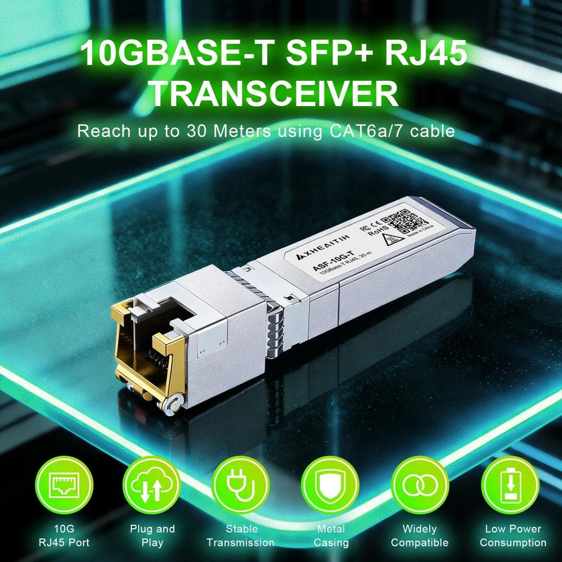 1.25/2.5/5/10G-T RJ45 30M SFP+ Transceiver 10GBase-T CAT6a/7 Optical Module | for Cisco, Broadcom, Fortinet, Netgear, D-Link, Meraki, Supermicro, MikroTik, F5, QNAP, Mellanox 1) 1.25/2.5/5/10GBase-T: 30m X1